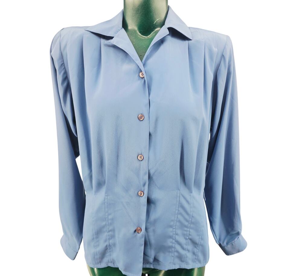 Vintage 70's Jaclyn Smith Pastel Blue Structured Secretary Blouse 6 S 4154